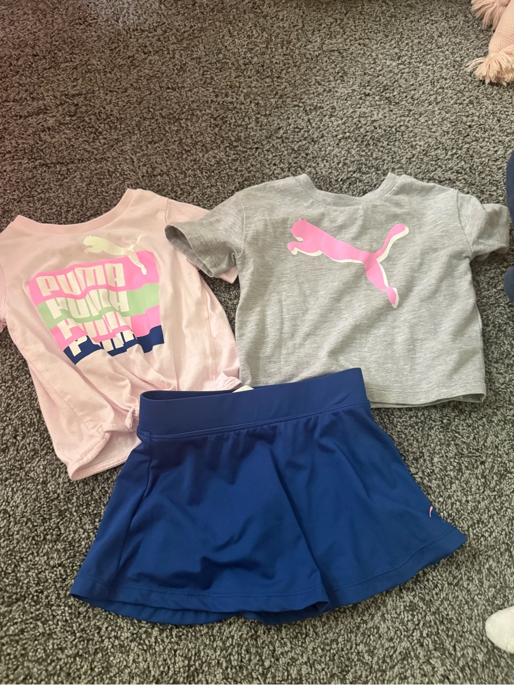 Puma Pink, Gray & Royal Blue Girls Athletic Tee and Skort Set